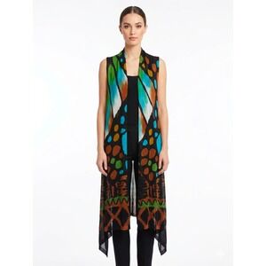 Adore Butterfly Wing Print Longline Mesh Vest Open Front Sleeveless Cardigan M